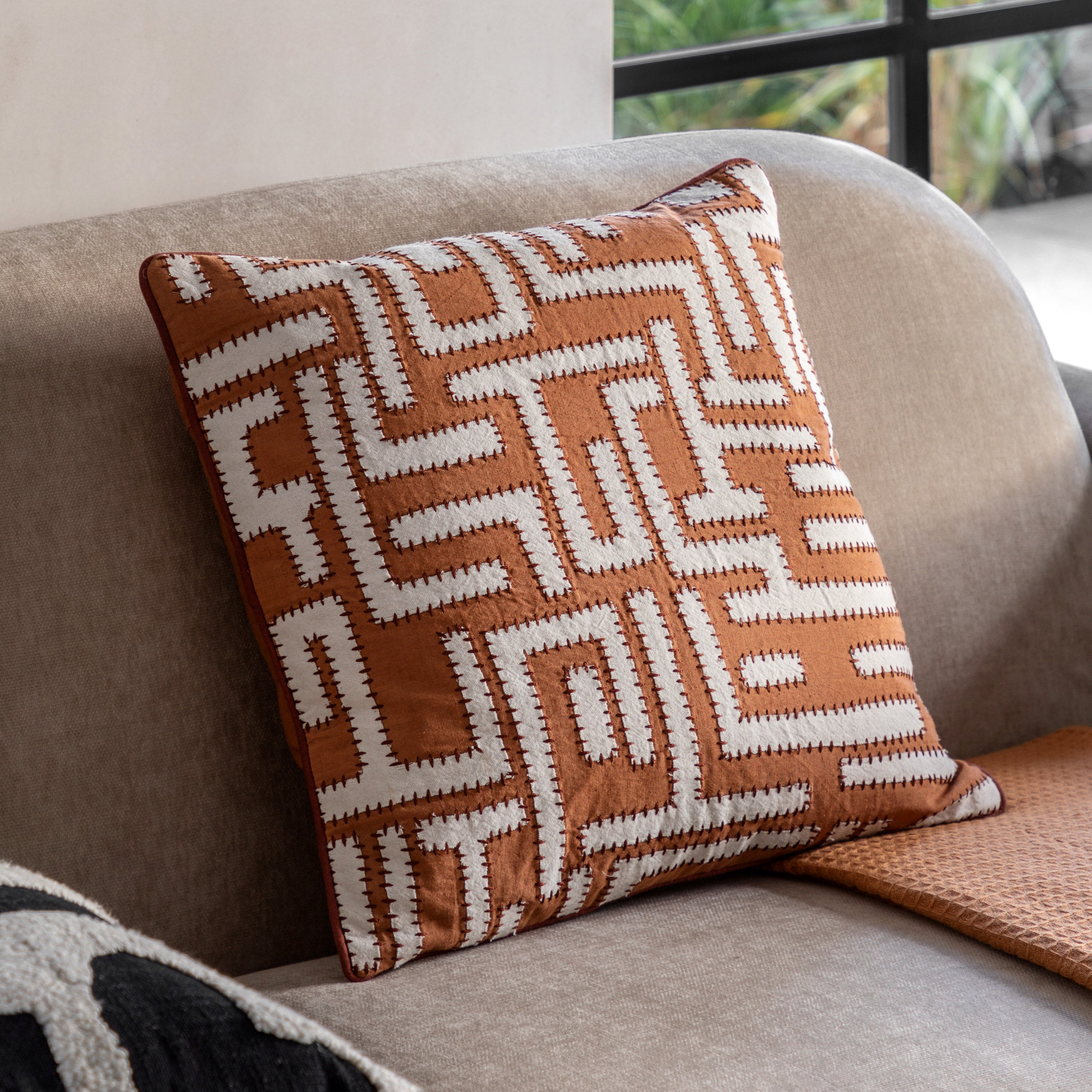 Oskar Applique Apricot & Cream Square Cushion